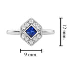 Square Blue Sapphire & Diamond Hexagon 14K White Gold Ring