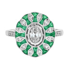 3.16 Ctw Art Deco Style Emerald & Diamond 18K White Gold Ring