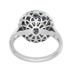 Warm Oval Diamond & Blue Sapphire Art Deco Style Floral 14K White Gold Ring