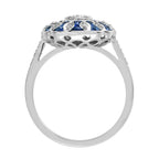 Warm Oval Diamond & Blue Sapphire Art Deco Style Floral 14K White Gold Ring