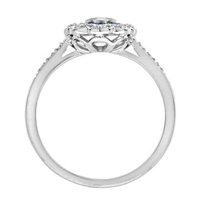 Vintage Style Oval Diamond & Blue Sapphire Halo Statement White Gold Ring