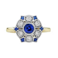 Blue Sapphire & Diamond Antique Style Floral Cluster 14K Yellow Gold Ring
