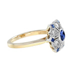 Blue Sapphire & Diamond Antique Style Floral Cluster 14K Yellow Gold Ring