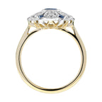 Blue Sapphire & Diamond Antique Style Floral Cluster 14K Yellow Gold Ring