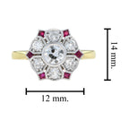 Diamond & Red Pink Ruby Antique Style Floral Flower Two Tone Gold Ring