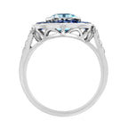 Emerald Cut Blue Topaz & Sapphire Halo Diamond Engagement 14K White Gold Ring