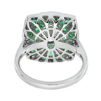 Certified Oval Shape Diamond & Emerald Art Deco Style Engagement 18K White Gold