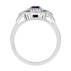 Purple Violet Amethyst & Emerald Diamond Art Deco Style 14K White Gold Ring