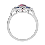 Cushion Shape Pink Tourmaline & Blue Sapphire Diamond Art Deco Style Halo Ring