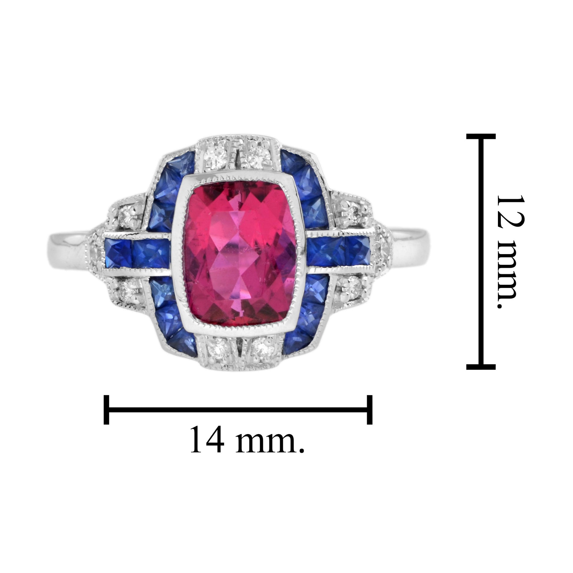 Cushion Shape Pink Tourmaline & Blue Sapphire Diamond Art Deco Style Halo Ring