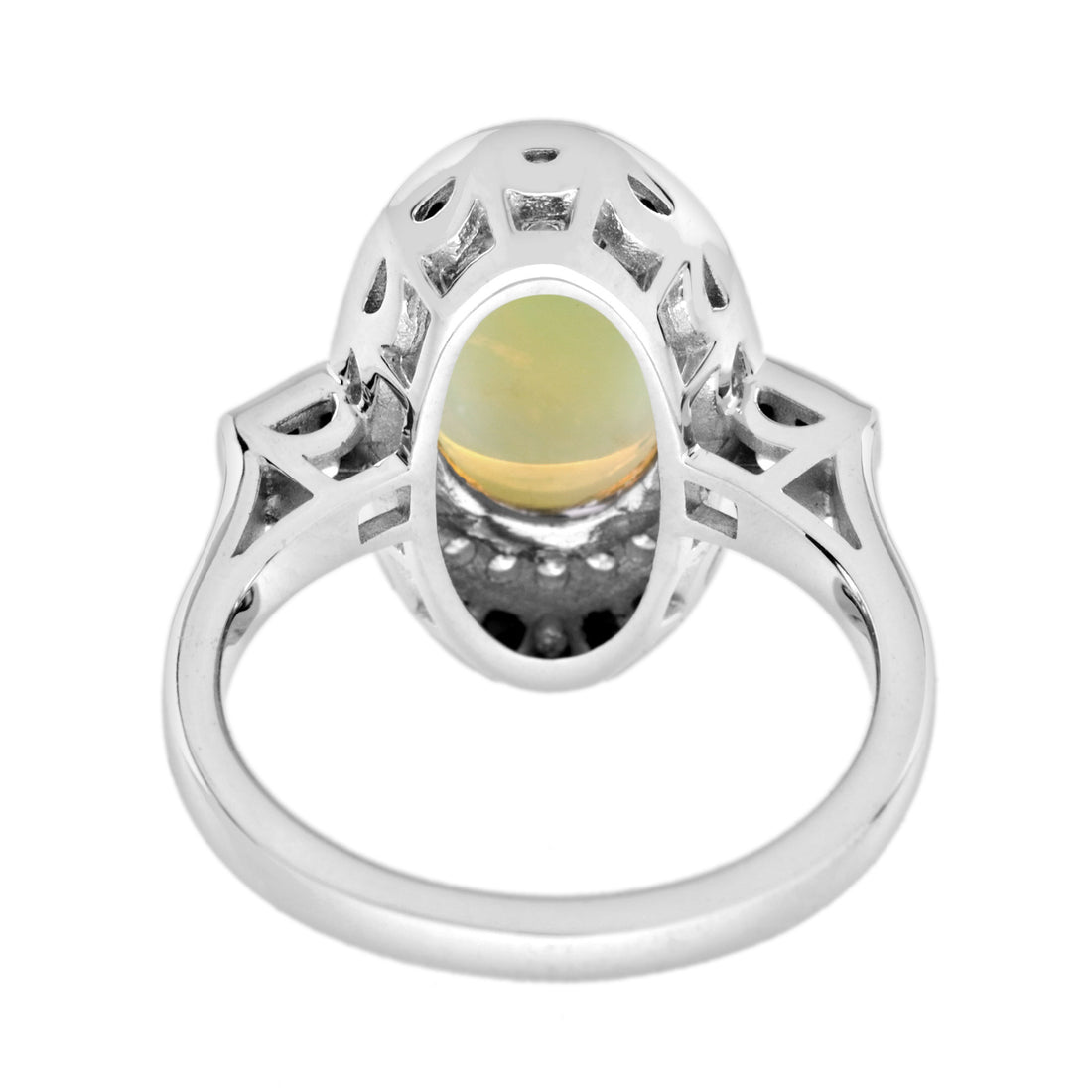 Opal &amp; Onyx Diamond Art Deco Style Cocktail White Gold Ring