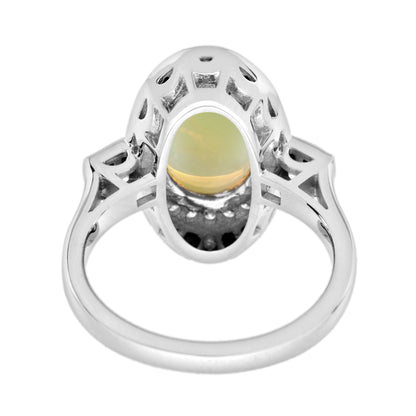 Opal & Onyx Diamond Art Deco Style Cocktail White Gold Ring