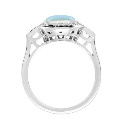 Opal & Onyx Diamond Art Deco Style Cocktail White Gold Ring