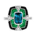 4.75 Ctw Art Deco Style London Blue Topaz & Emerald Onyx Diamond 14K White Gold Ring