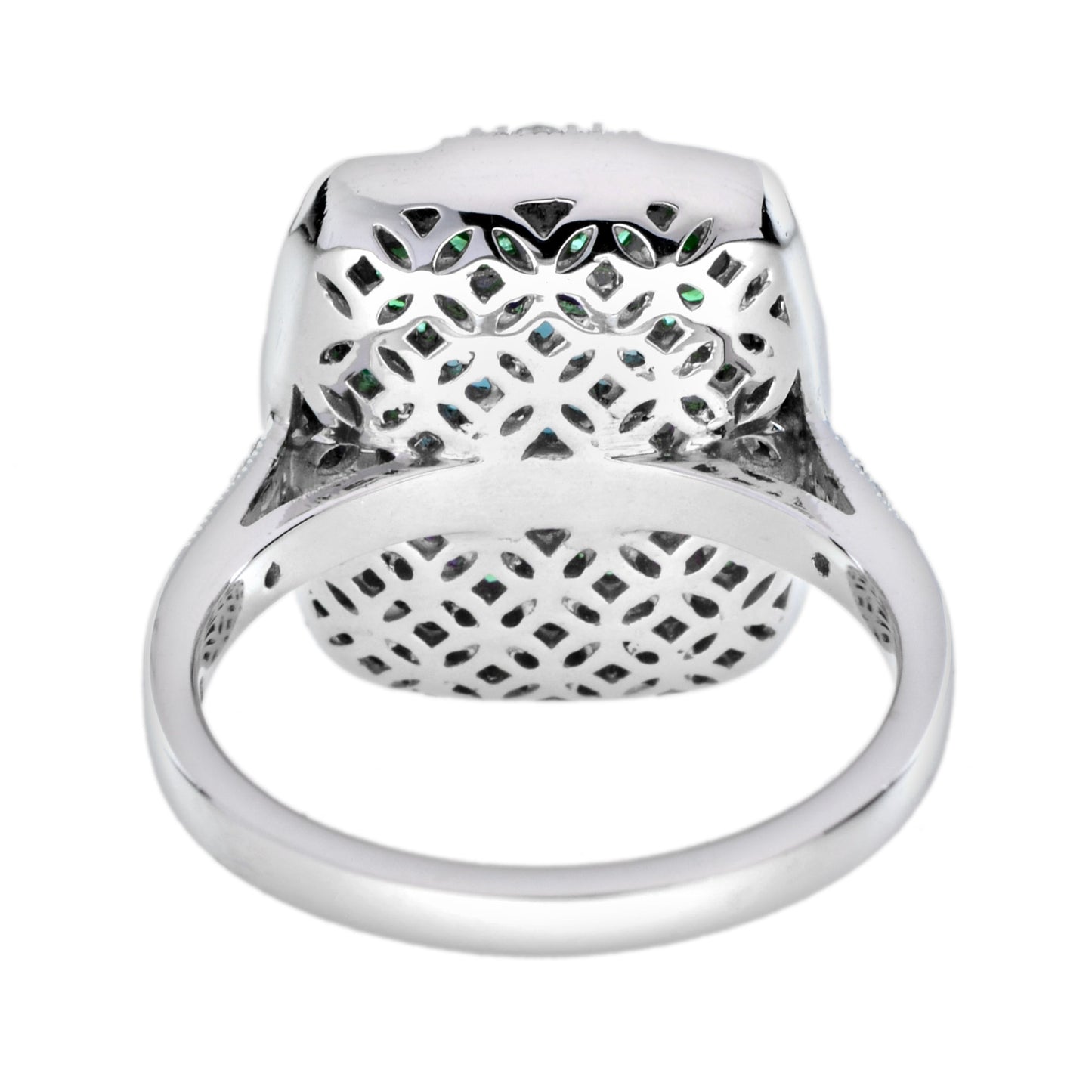 cushion shape london blue topaz & onyx emerald diamond art deco white gold ring