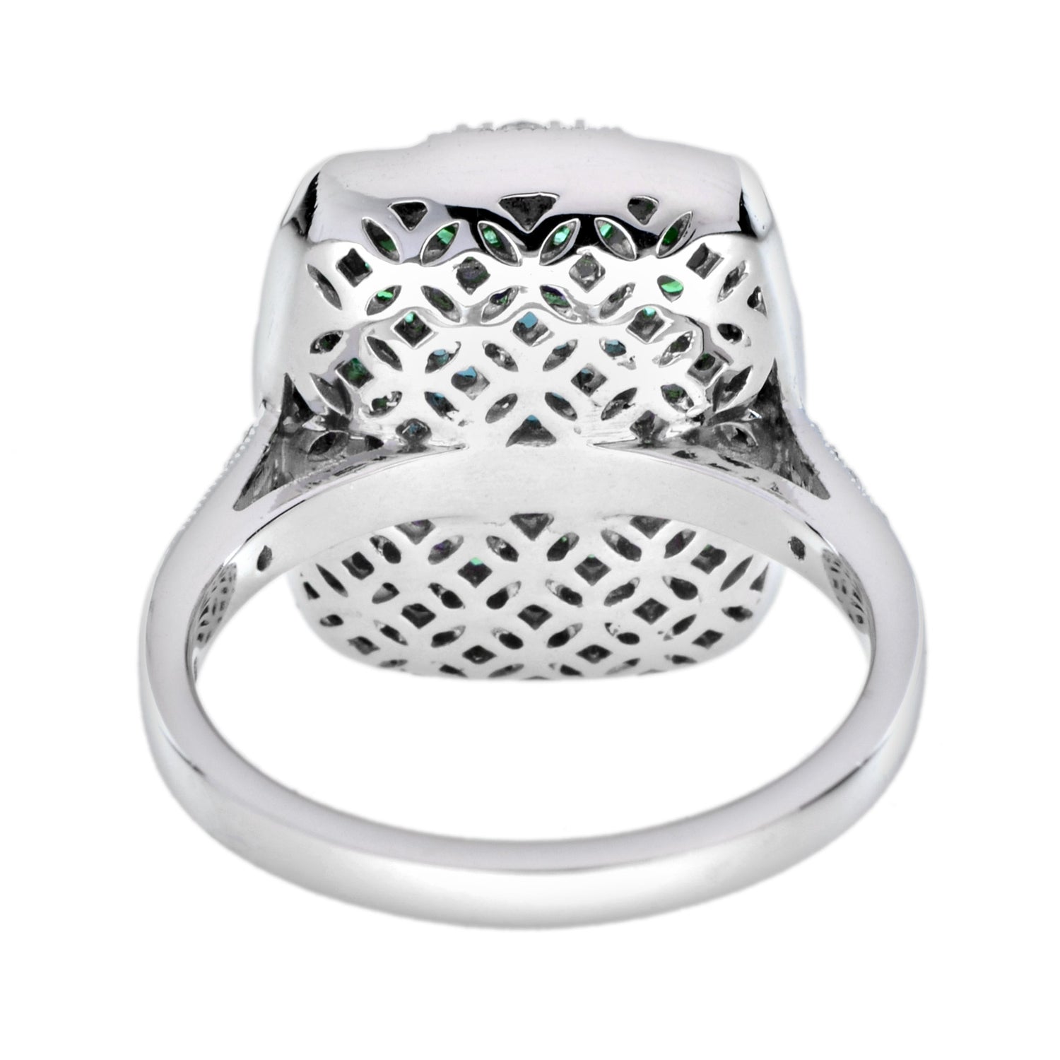 Cushion Shape London Blue Topaz &amp; Onyx Emerald Diamond Art Deco White Gold Ring