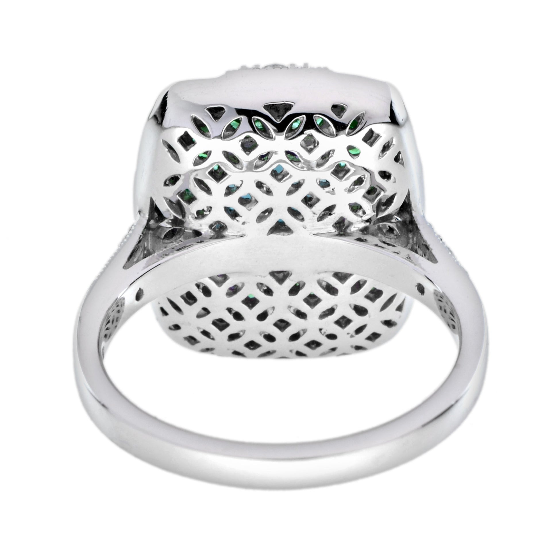 Cushion Shape London Blue Topaz & Onyx Emerald Diamond Art Deco White Gold Ring