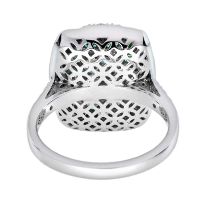 Cushion Shape London Blue Topaz & Onyx Emerald Diamond Art Deco White Gold Ring