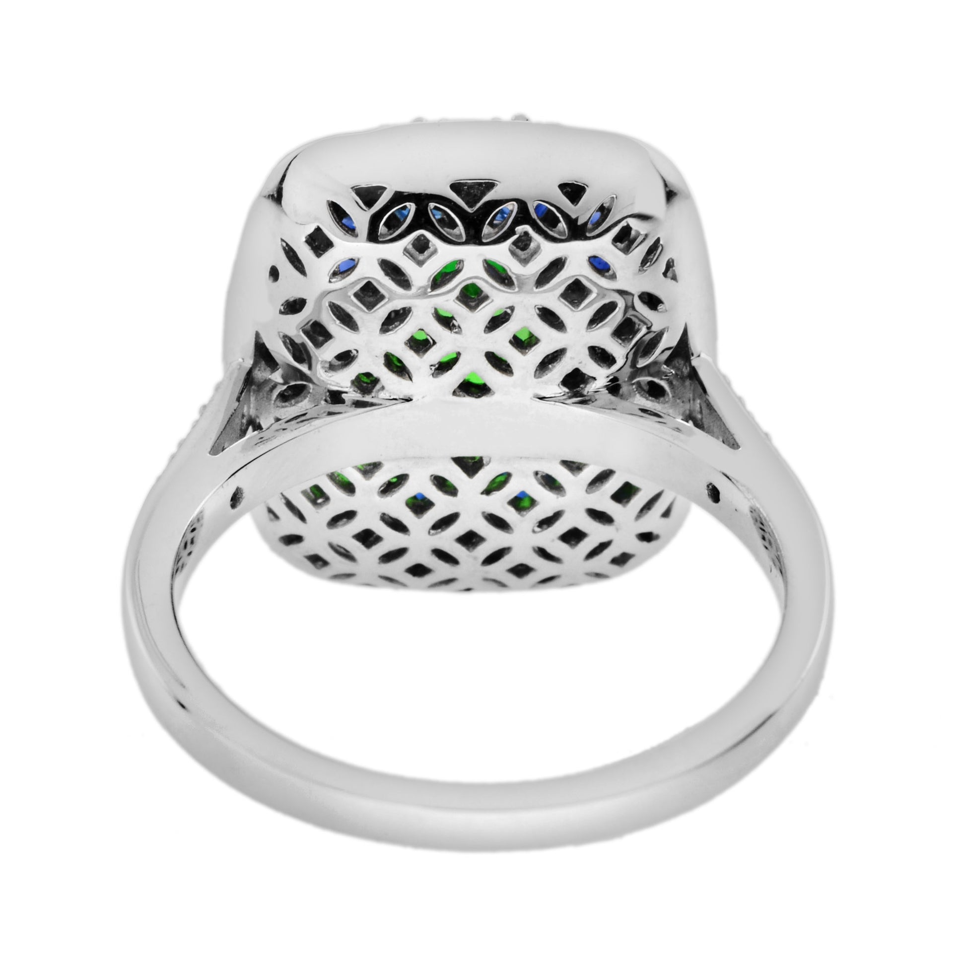 Elongated Cushion Green Tsavorite Sapphire Onyx Diamond Art Deco Style Gold Ring