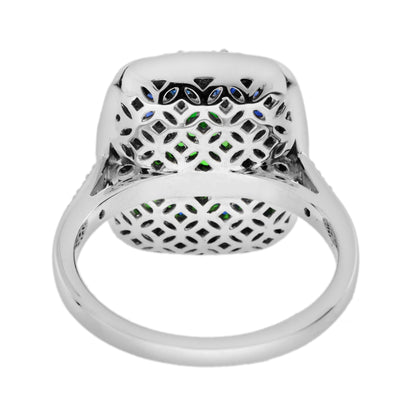 Elongated Cushion Green Tsavorite Sapphire Onyx Diamond Art Deco Style Gold Ring
