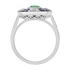 Elongated Cushion Green Tsavorite Sapphire Onyx Diamond Art Deco Style Gold Ring