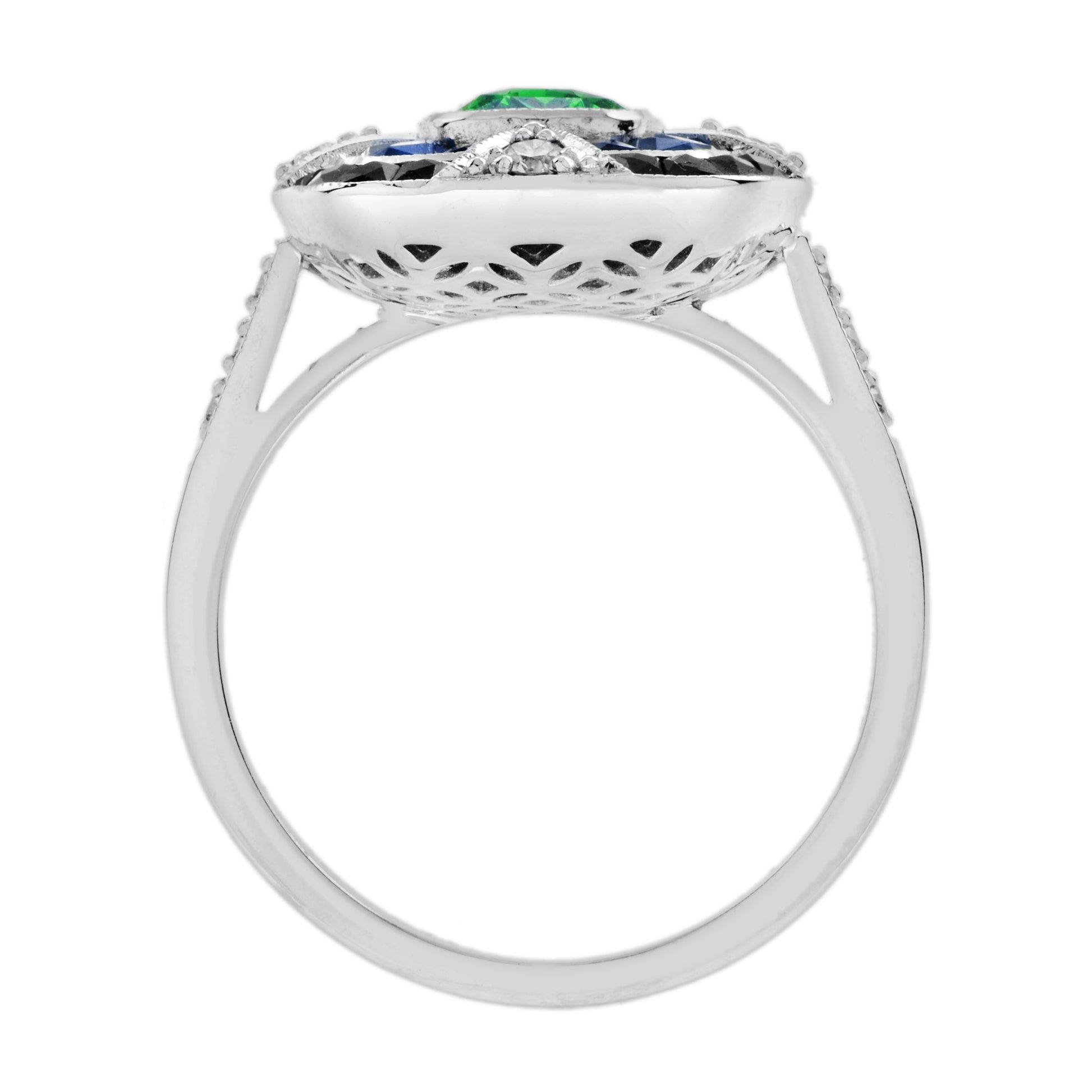 Elongated Cushion Green Tsavorite Sapphire Onyx Diamond Art Deco Style Gold Ring