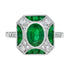 Oval Shape Green Emerald & Diamond Vintage Art Deco Style White Gold Ring