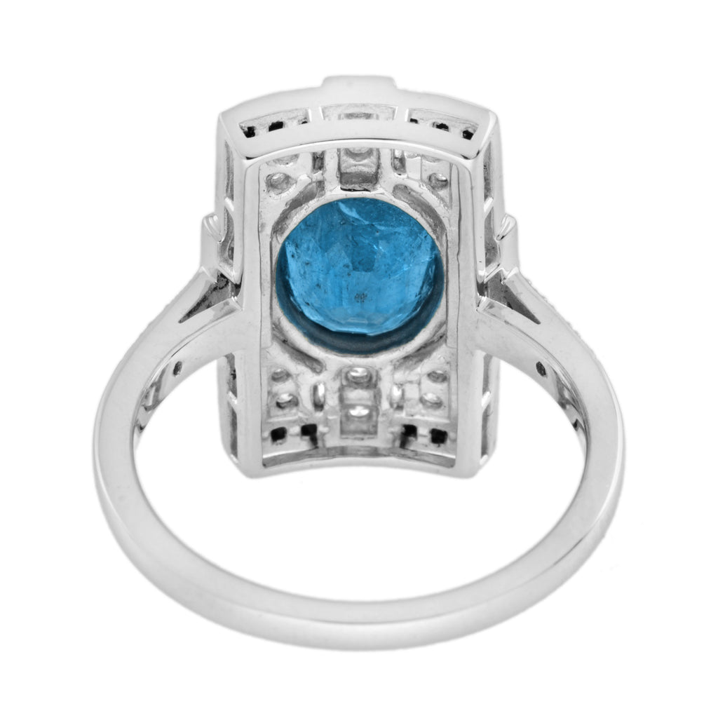 London Blue Topaz & Diamond and Black Onyx Art Deco Style 14K White Gold Ring