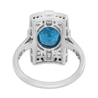 London Blue Topaz & Diamond and Black Onyx Art Deco Style 14K White Gold Ring