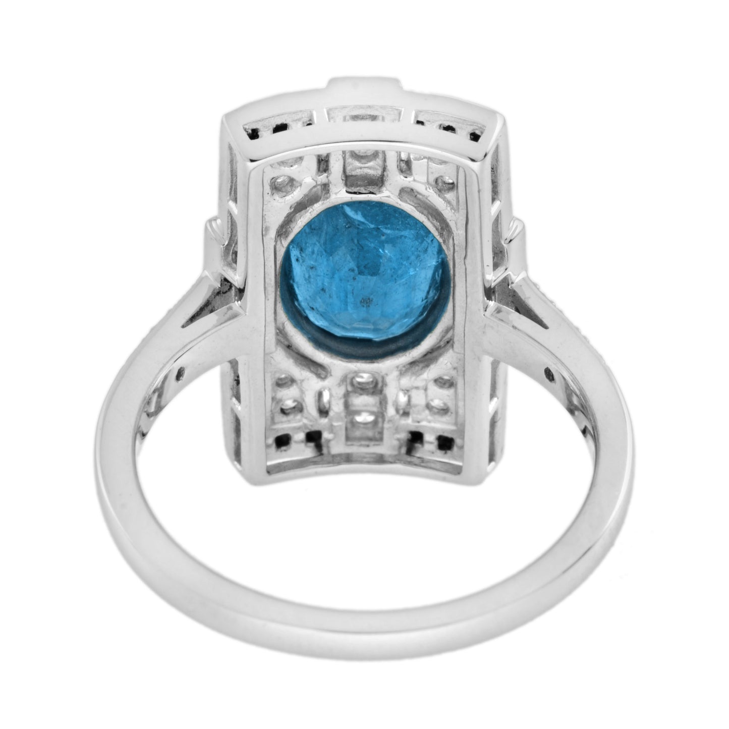 london blue topaz & diamond and black onyx art deco style 14k white gold ring