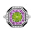 Green Peridot & Pink Sapphire and Diamond Art Deco Style White Gold Ring