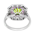 Green Peridot & Pink Sapphire and Diamond Art Deco Style White Gold Ring