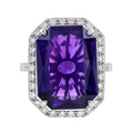 Octagon Emerald Cut Certified Purple Amethyst & Diamond Halo Art Deco Style Ring