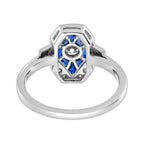 0.94 ctw Art Deco Style Blue Sapphire & Diamond Halo Engagement Ring 14K White Gold