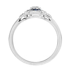 Diamond & Blue Sapphire Art Deco Inspired Style Engagement 14K White Gold Ring