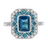 London Blue Topaz & Diamond Halo Vintage Inspired Art Deco Style White Gold Ring