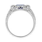 Baguette Blue Sapphire & Diamond Art Deco Style Solitaire 14K White Gold Ring