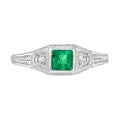 0.30 ctw Art Deco Style Green Emerald & Diamond 14K White Gold Ring