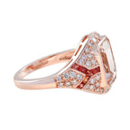 Rectangle Cut Pink Morganite Orange Sapphire Diamond Art Deco Style Rose Ring
