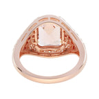 Rectangle Cut Pink Morganite Orange Sapphire Diamond Art Deco Style Rose Ring