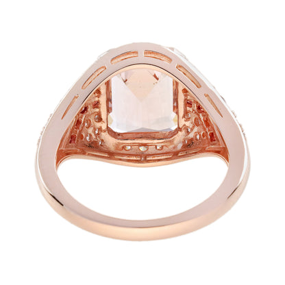 Rectangle Cut Pink Morganite Orange Sapphire Diamond Art Deco Style Rose Ring