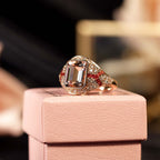 Rectangle Cut Pink Morganite Orange Sapphire Diamond Art Deco Style Rose Ring