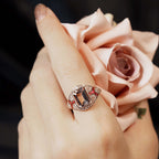 Rectangle Cut Pink Morganite Orange Sapphire Diamond Art Deco Style Rose Ring
