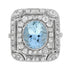 Blue Oval Shape Aquamarine & Diamond Art Deco Style Cocktail 14K White Gold Ring