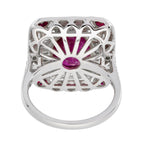 Burmese Oval Shape Ruby & Diamond Accent Art Deco Style 18K White Gold Ring