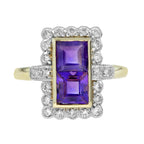 Vintage Style Double Amethyst & Diamond Yellow Gold Halo Ring
