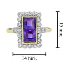 Vintage Style Double Amethyst & Diamond Yellow Gold Halo Ring
