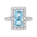 2.00 ctw Vintage Style Blue Topaz & Diamond Double Princess Halo 14K White Gold Ring