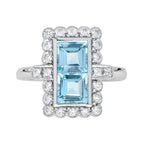 2.00 ctw Vintage Style Blue Topaz & Diamond Double Princess Halo 14K White Gold Ring