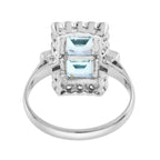 2.00 ctw Vintage Style Blue Topaz & Diamond Double Princess Halo 14K White Gold Ring
